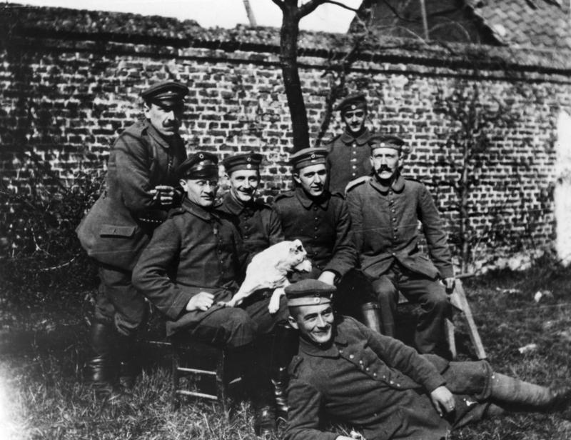 Adolf Hitler with his WWI comrades in Fournes-en-Weppes, France